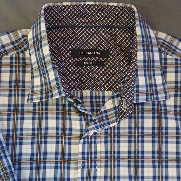 Bugatchi Navy and White Plaid Casual Shirt - Picture 1 of 7